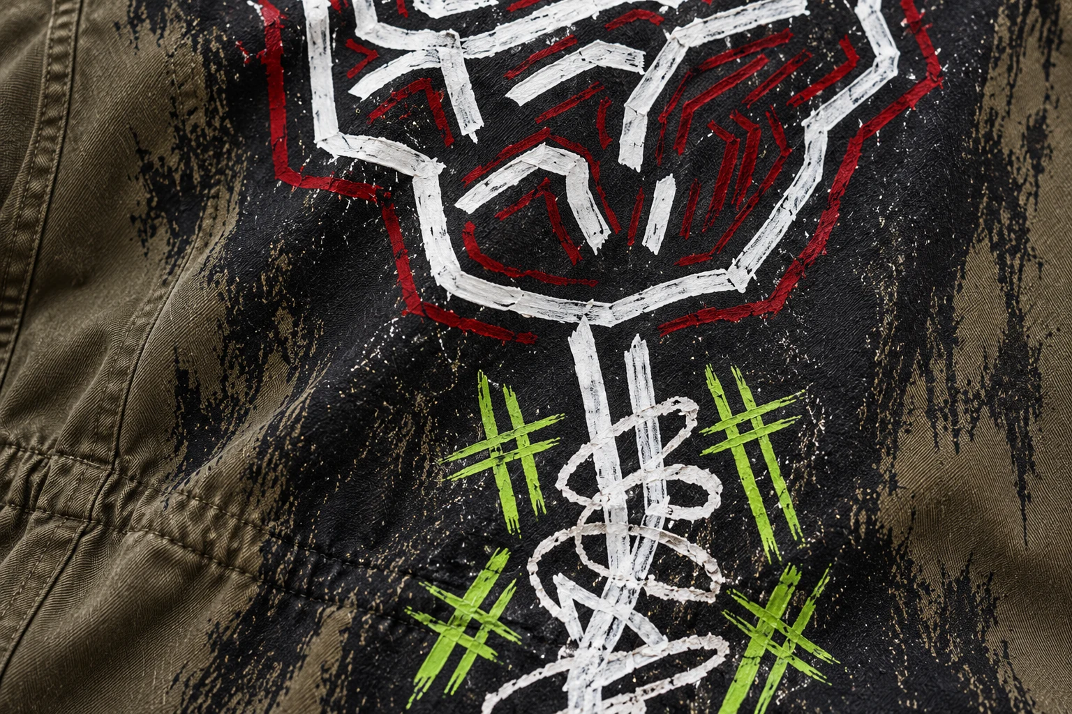 A close study of white and red rose contours, green marks and olive cotton.